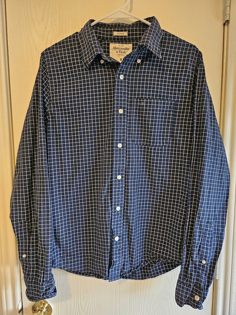 Men's Medium Muscle Navy Blue plaid button-down shirt by Abercrombie & Fitch